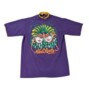 Vintage 1980s New Orleans Mardi Gras Purple Graphic Tee Made in USA Large
